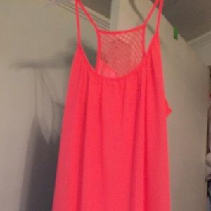 Peach spaghetti strap dress with lace in the back